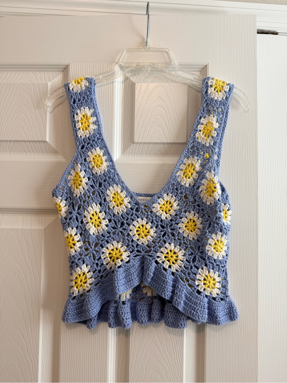 Altar'd State Crochet Daisy Tank Top - Blue, White & Yellow